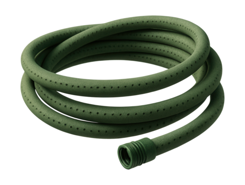 Perforated soaker hose, perfect for watering flower beds in home gardens.