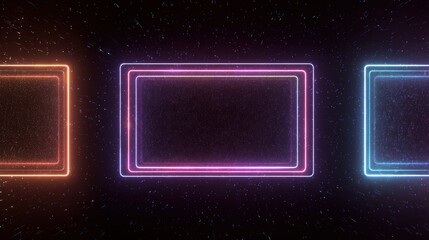 Vibrant glowing neon frames illuminating dark space electrifying border design digital art abstract light effect display