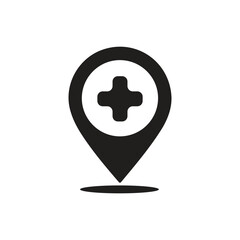 Hospital Location Pin Icon Vector Illustration, Medical Center Map Marker Symbol Design, Healthcare GPS Location Pin Vector Icon, Emergency Hospital Map Pointer Flat Vector, Clinic Location Marker,