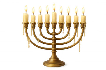 Fototapeta premium Traditional hanukkah menorah lighting nine candles with glowing flames, celebrating jewish holiday faith and tradition