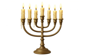 Golden menorah with seven burning candles, symbolizing judaism, hannukah festival, tradition, light, and religion