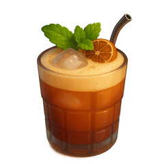 Citrus-Kissed Cold Brew: Frothy Iced Coffee in Textured Glass with Mint and Metal Straw