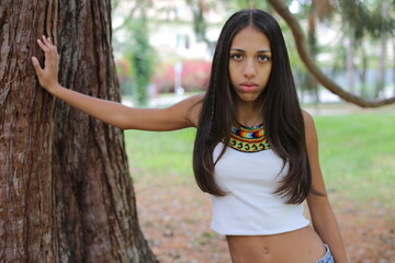 Beautiful Native American girl with colorful outfit 