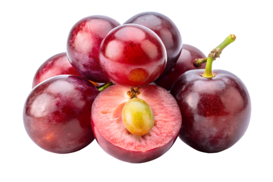 Red grapes cluster isolated on white background