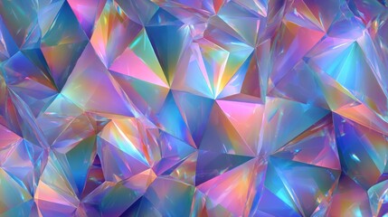 Iridescent Crystal Facets: Abstract Geometric Prism with Holographic Light Effects