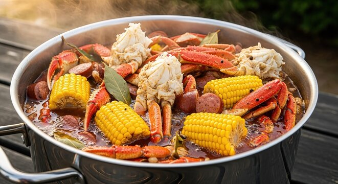 Carolina Crab Boil with Crab Legs, Corn, and Sausage