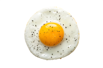 A Vibrant Fried Egg with Black Pepper on White Background, Perfect for Breakfast, Brunch, or Culinary Project