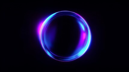 Abstract glowing neon ring with blue and purple light flare effects. Dynamic background for futuristic technology, sci-fi, or energy concepts, an ideal element for modern design.