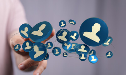 Conceptual network visualization symbolizing connections and relationships between individuals in a digital space and social media.