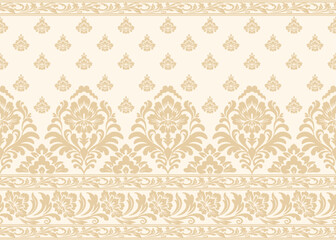 Luxury damask border pattern beige vector design, elegant damask seamless pattern for vintage wallpaper, and seamless damask pattern for classic decoration.