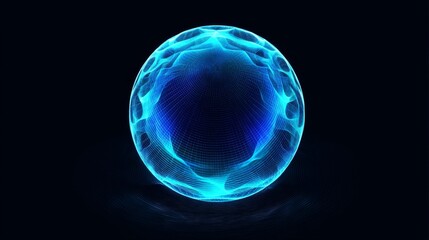 Abstract blue glowing energy sphere with a futuristic water ripple surface. Dynamic plasma orb for science, magic, or digital themes, creating a mysterious force field effect on a dark background.

