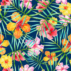 Watercolor tropical aloha seamless print © AineGing