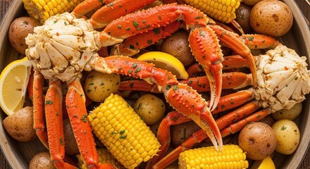 Crab Legs with Potatoes and Corn from Crab Boil