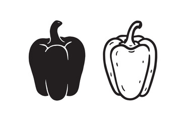 Two hand drawn bell pepper silhouettes set