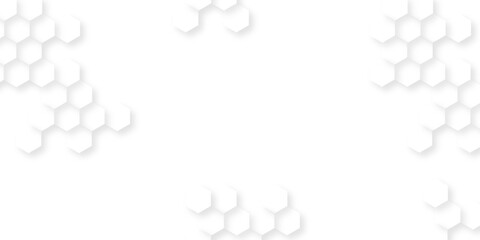 Abstract hexagon white background with shadow .white background Futuristic blue neon honeycombs. Modern technology design. Vector illustration.	