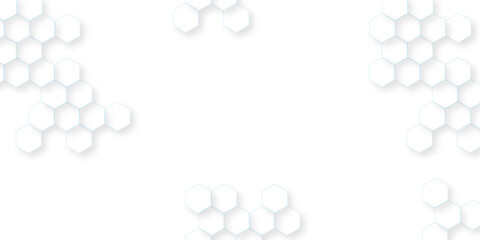 Abstract hexagon white background with shadow .white background Futuristic blue neon honeycombs. Modern technology design. Vector illustration.	
