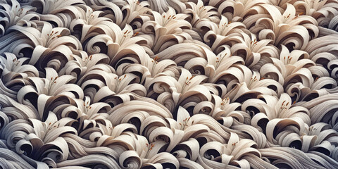 A detailed background texture of a white lily wave pattern, creating an elegant floral design, seamless for use in various creative projects.