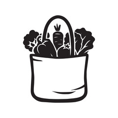 Market bag with fresh vegetables silhouette art