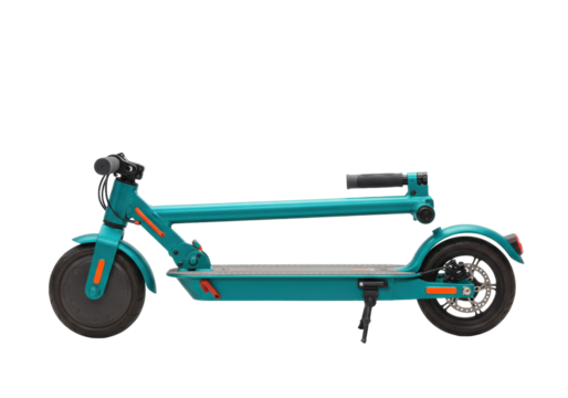 Isolated teal electric scooter profile ready for delivery or sustainable urban transportation