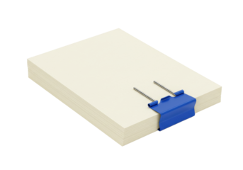 Isolated stack of paper, clip binder, stationery office school supply business document