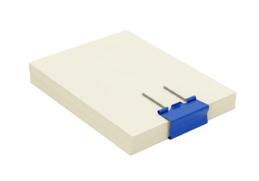 Isolated stack of paper, clip binder, stationery office school supply business document