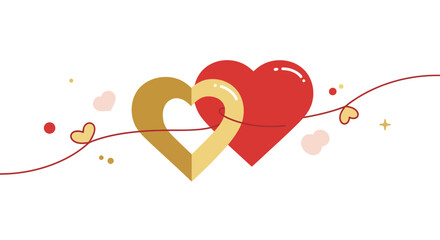 Romantic heart design with gold and red elements on white background