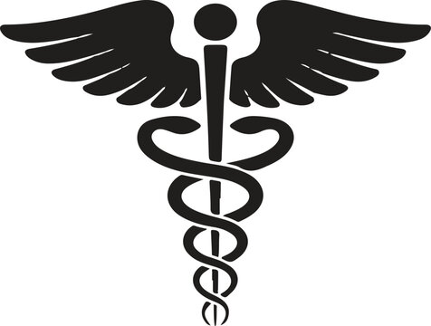 Black vector illustration of caduceus and asclepius wand.Medical Logo Design with Caduceus Symbol icon design on white background