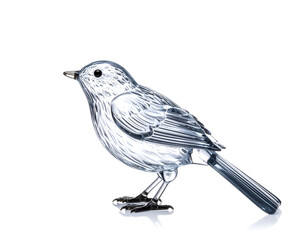 Clear Glass Decorative Bird Figurine Sitting Gracefully on White Background