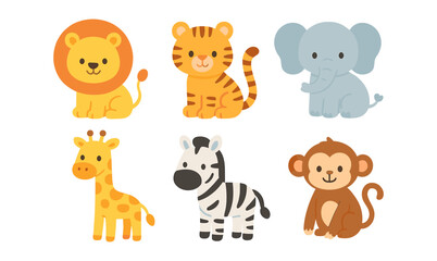 Obraz premium Cute safari animals in cartoon style for children's decor and education