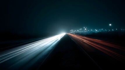 Obraz premium Abstract light trails on a dark highway at night capturing motion and speed with long exposure