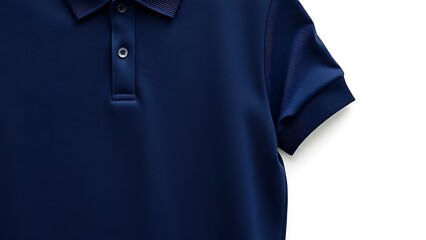 A navy short-sleeve polo shirt with ribbed details, showcasing classic casual wear.