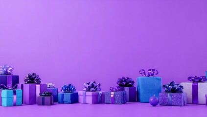 Stunning collection of vibrant purple and blue gifts for birthdays or holidays ready for social media promotions or elegant e-commerce campaigns and festive events