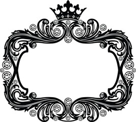 Vector art of elegant black and white vector frame, adorned with a crown and sparkling gems, perfect for adding a touch of royalty and luxury