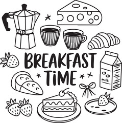 Classic breakfast time table engraving vector
