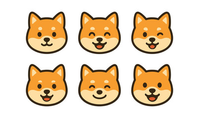 Fototapeta premium Cute shiba inu cartoon faces with different expressions in flat style