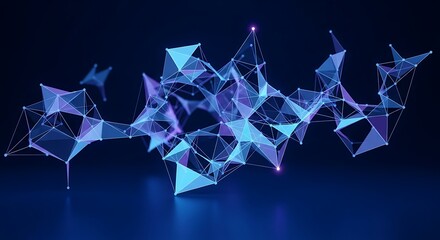 Abstract blue geometric network structure with glowing light