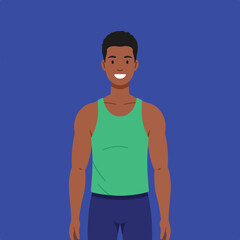 Fototapeta premium A smiling man in a green tank top and blue pants