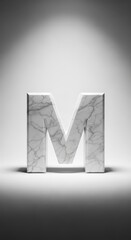 Marble Letter M Simple White Background Illuminated by Spotlight