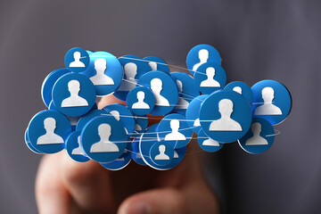 Digital social network concept with avatars on hand. Perfect for teamwork, HR, or recruitment...