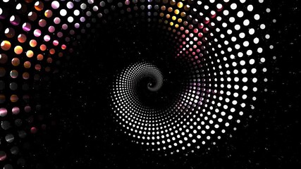 Animation of psychedelic Spiral Tunnel Hypnotic colorful Halftone Optical Illusion dot Pattern. Abstract laser effect cosmic intergalactic black hole Background. 4K video Loop, particles space galaxy - Powered by Adobe