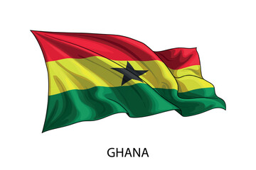 Ghana national flag waving in the wind illustration