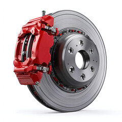 Red brake caliper and disc rotor detail showcasing precision engineering for automotive performance.