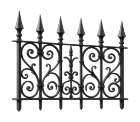 Ornate wrought iron fence with pointed tops for a classic manor's formal garden.