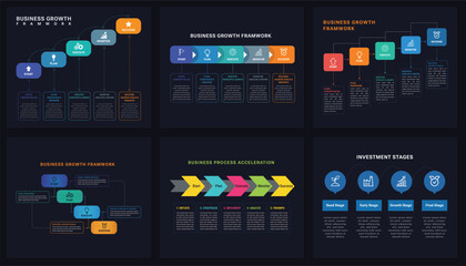 Corporate infographic set business process workflow circular improvement and finance diagram templates