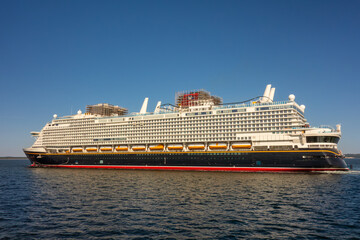 Luxury Cruise Ship at Sea. Elegant Modern Ocean Liner, Nautical Travel Adventure, Family Vacation, Maritime Architecture, Travel and Tourism Concept