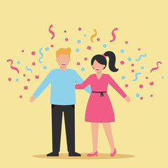 Fototapeta premium Two smiling people in celebratory confetti