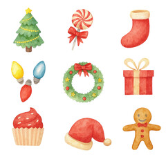 Watercolor Christmas Icon Set &ndash; Festive Holiday Elements Collection
