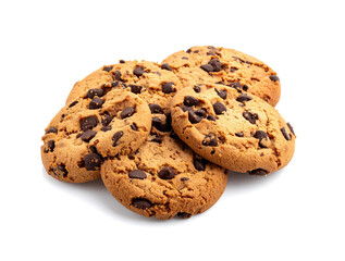 Delicious choco cookies or chocochips. Stacked of chocolate chip cookies