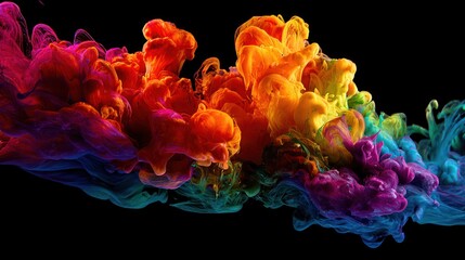 Fototapeta premium Vibrant Rainbow Ink Cloud Swirls and Blooms in Dark Water, Abstract Fluid Art