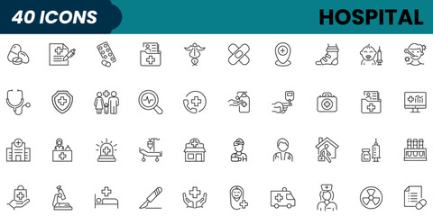 Hospital Line Editable Icons set. Vector illustration in modern thin line style of medicine related icons: doctor, ambulance, treatment, and more. Pictograms and infographics.
